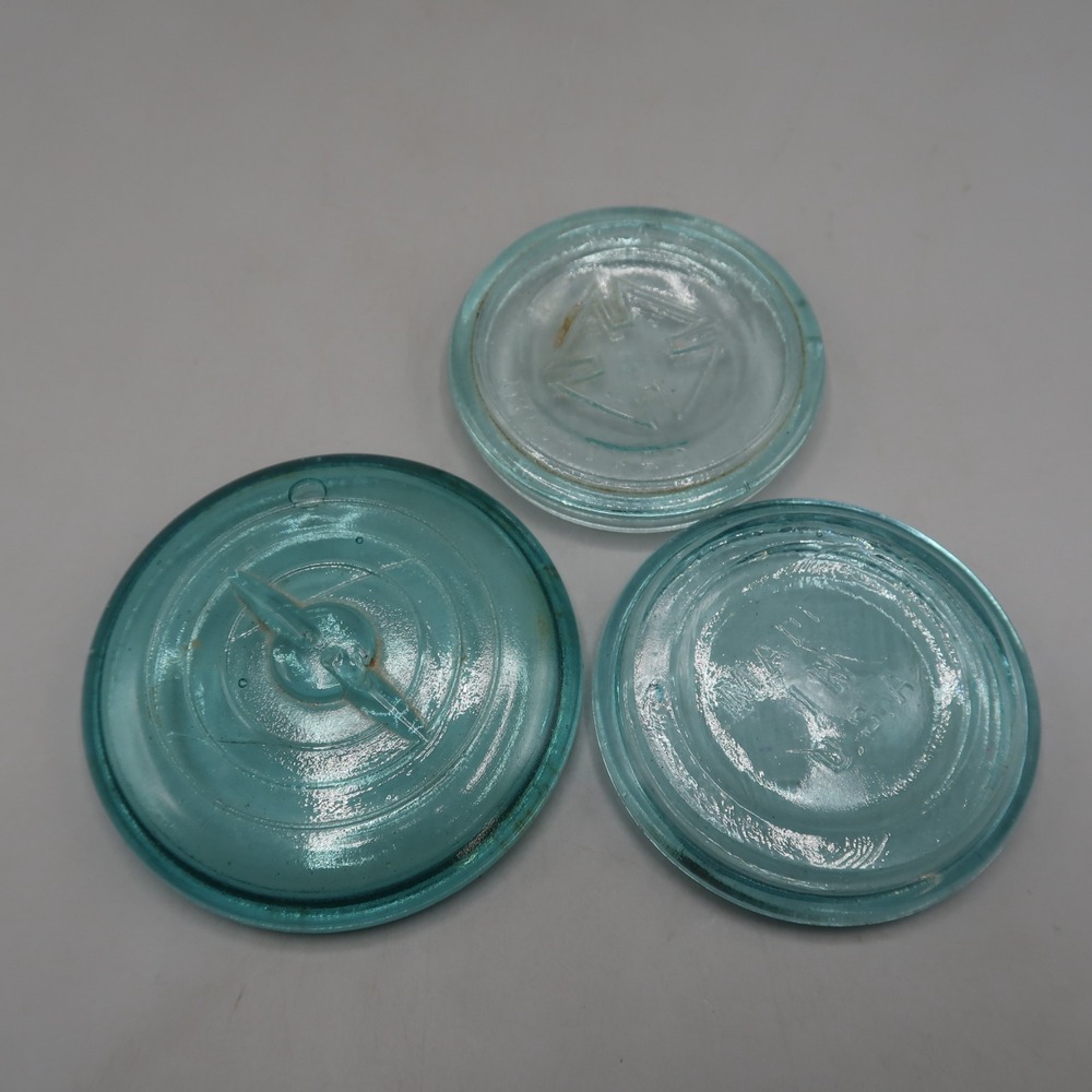 Vintage 3" Regular Aqua Blue Glass Lids Wire Bail Top Mason Ball Canning lot